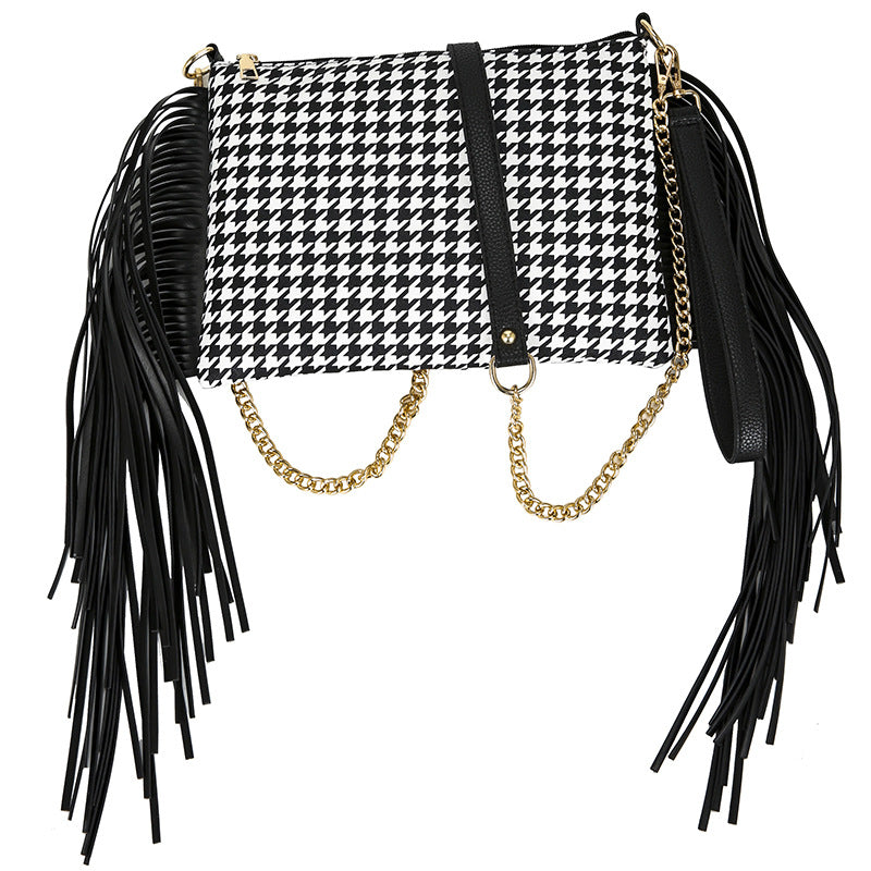 Wholesale Western Style Tassel Small Square Bag Printed Crossbody Chain Bag